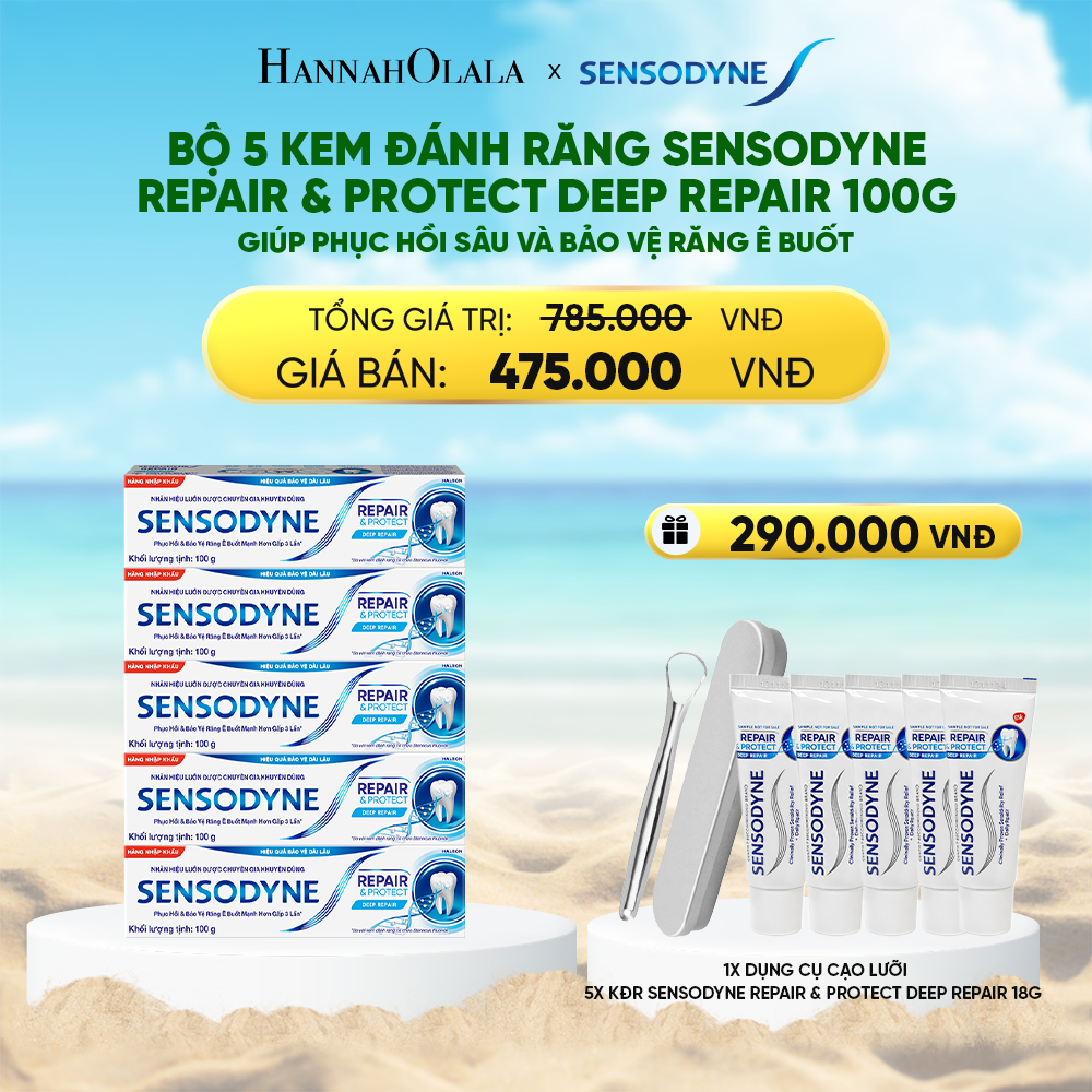  DEAL 5: BỘ 5 KEM ĐÁNH RĂNG SENSODYNE REPAIR & PROTECT DEEP REPAIR 100G GIÚP PHỤC HỒI SÂU VÀ BẢO VỆ RĂNG Ê BUỐT 