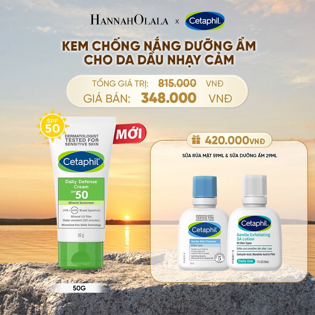  KEM CHỐNG NẮNG DƯỠNG ẨM 2IN1 CHO DA DẦU NHẠY CẢM CETAPHIL DAILY DEFENSE CREAM SPF50 50G DEAL 5: - B583 