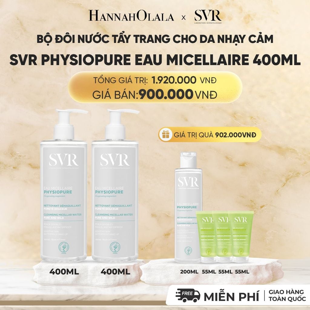  COMBO 2 NƯỚC TẨY TRANG CHO DA NHẠY CẢM SVR PHYSIOPURE EAU MICELLAIRE 400ML - DEAL 05 