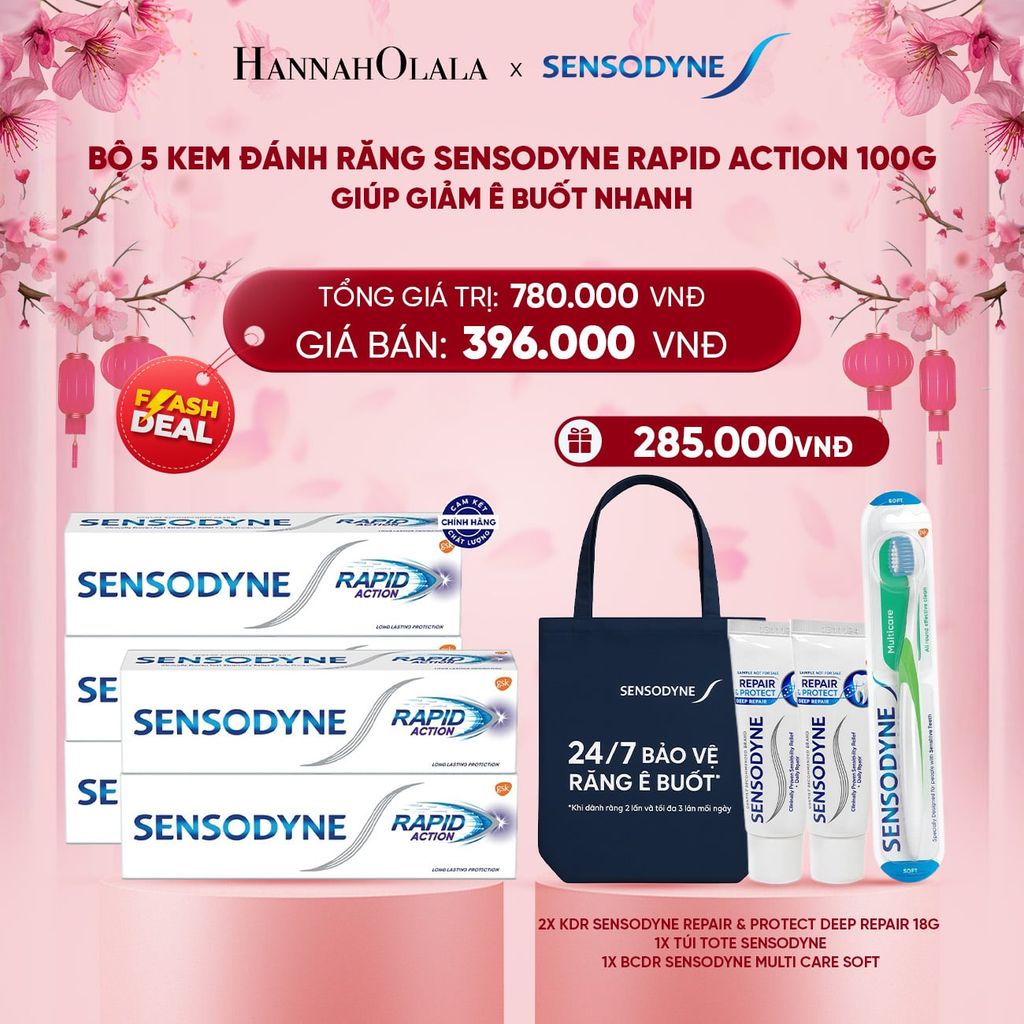  DEAL 5: [FLASH DEAL] BỘ 5 KEM ĐÁNH RĂNG SENSODYNE RAPID ACTION 100G GIÚP GIẢM Ê BUỐT NHANH 