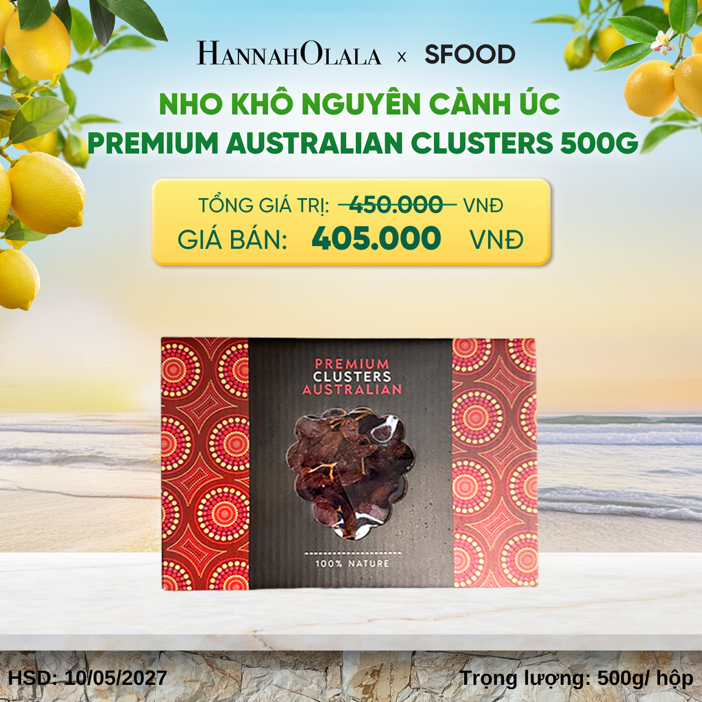  NHO KHÔ NGUYÊN CÀNH ÚC PREMIUM AUSTRALIAN CLUSTERS 500G - A2297 