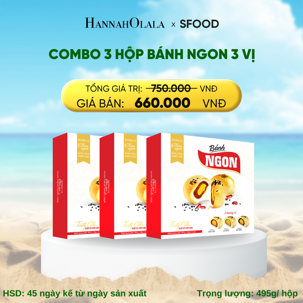  A500_DEAL 5: COMBO 3 HỘP - BÁNH NGON 3 VỊ (ÍT ĐƯỜNG ÍT NGỌT): ĐẬU ĐỎ- LÁ DỨA - MÈ ĐEN 