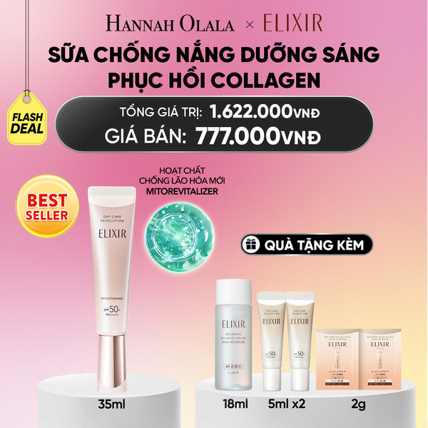  [THẾ HỆ MỚI] KEM CHỐNG NẮNG DẠNG SỮA DƯỠNG SÁNG PHỤC HỒI COLLAGEN TỪ CẤP ĐỘ TẾ BÀO ELIXIR DAY CARE REVOLUTION SPF50+ 35ML - DEAL 5_ A1648 