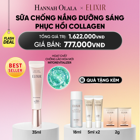  [THẾ HỆ MỚI] KEM CHỐNG NẮNG DẠNG SỮA DƯỠNG SÁNG PHỤC HỒI COLLAGEN TỪ CẤP ĐỘ TẾ BÀO ELIXIR DAY CARE REVOLUTION SPF50+ 35ML - DEAL 5_ A1648 