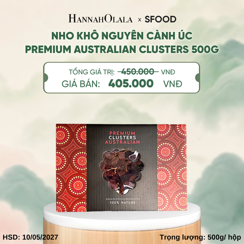  NHO KHÔ NGUYÊN CÀNH ÚC PREMIUM AUSTRALIAN CLUSTERS 500G - A1355 