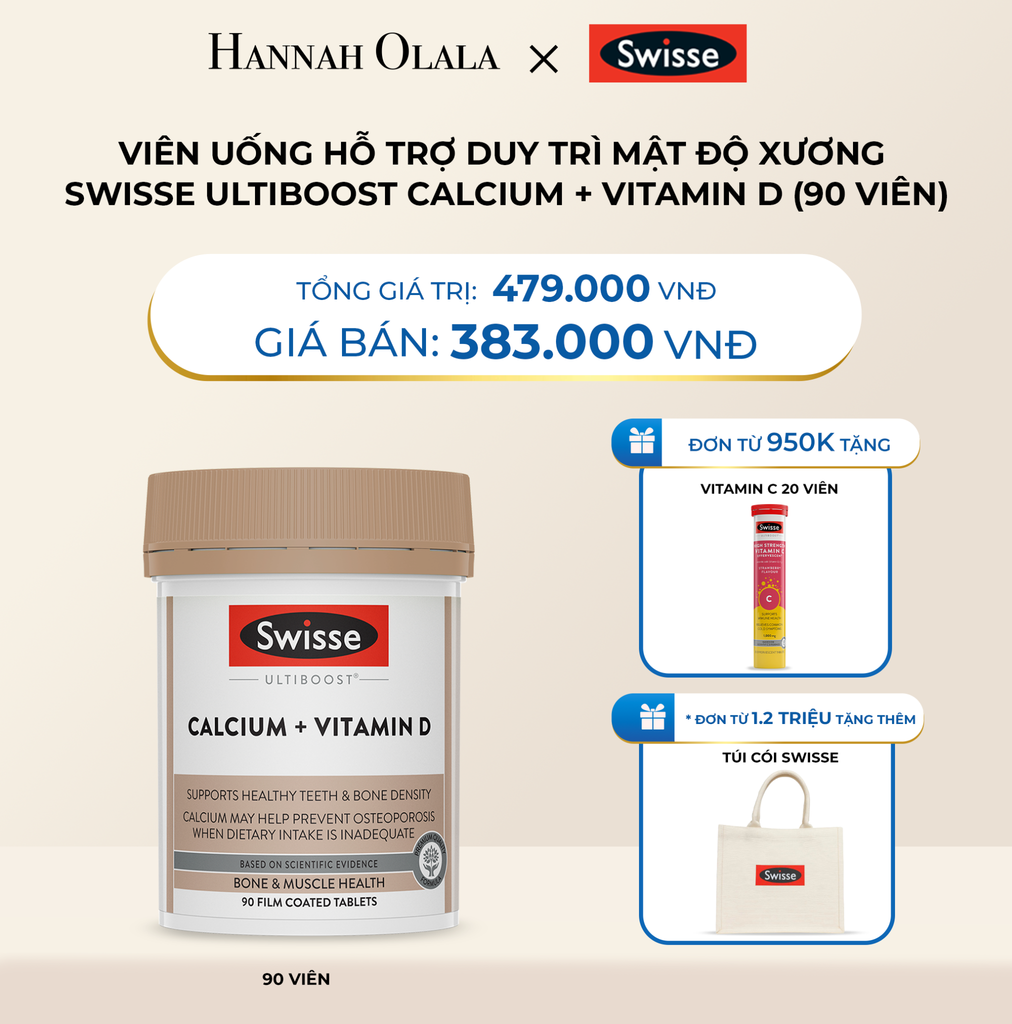  DEAL 5: VIÊN UỐNG HỖ TRỢ DUY TRÌ MẬT ĐỘ XƯƠNG SWISSE ULTIBOOST CALCIUM + VITAMIN D (90 VIÊN) 