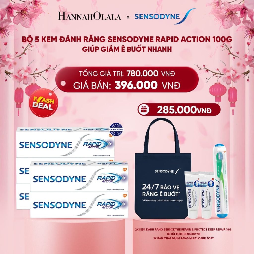  DEAL 5: [FLASH DEAL] BỘ 5 KEM ĐÁNH RĂNG SENSODYNE RAPID ACTION 100G GIÚP GIẢM Ê BUỐT NHANH 