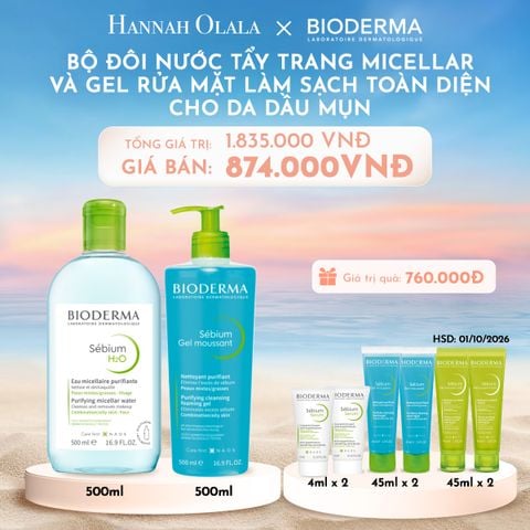  C652_DEAL 5: BỘ ĐÔI NƯỚC TẨY TRANG MICELLAR VÀ GEL RỬA MẶT LÀM SẠCH TOÀN DIỆN CHO DA DẦU,MỤN 
