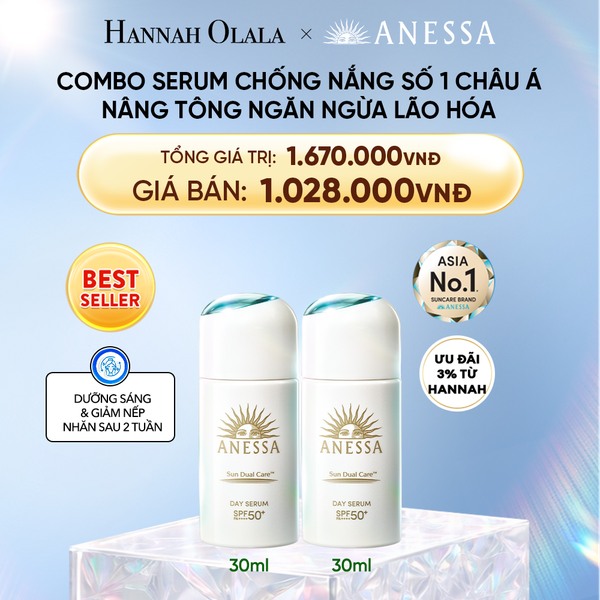  DEAL 5: COMBO KEM CHỐNG NẮNG DẠNG SERUM DƯỠNG DA NÂNG TÔNG NGĂN NGỪA LÃO HÓA ANESSA DAY SERUM SPF50+ PA++++ 30MLX2 