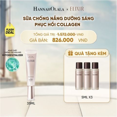  (FLASHSALE) [THẾ HỆ MỚI] KEM CHỐNG NẮNG DẠNG SỮA DƯỠNG SÁNG PHỤC HỒI COLLAGEN TỪ CẤP ĐỘ TẾ BÀO ELIXIR DAY CARE REVOLUTION SPF50+ 35ML - DEAL 5 