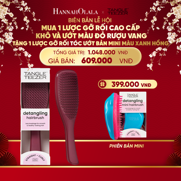  DEAL 5: MUA 1 LƯỢC GỠ RỐI TÓC KHÔ VÀ ƯỚT MÀU ĐỎ RƯỢU VANG TẶNG 1 LƯỢC GỠ RỐI TÓC ƯỚT NGUYÊN BẢN MINI MÀU XANH HỒNG 
