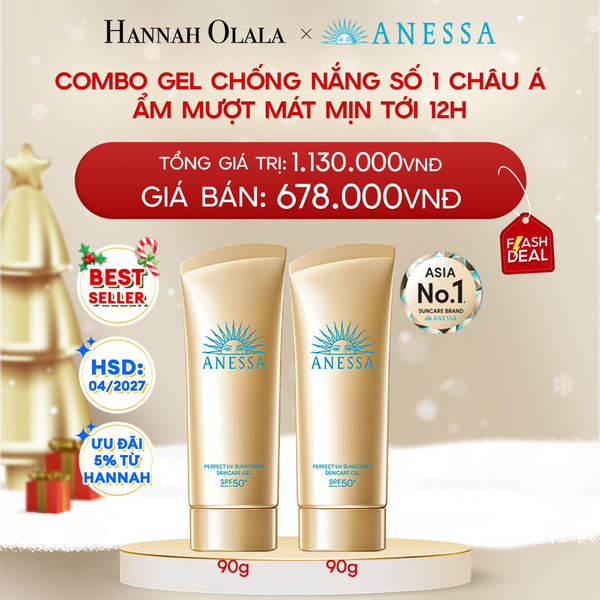  A655_DEAL 5: COMBO GEL CHỐNG NẮNG DƯỠNG DA DƯỠNG ẨM BẢO VỆ HOÀN HẢO ANESSA GOLD GEL SPF50+ PA++++ 90GX2
HSD: 1/4/2027 