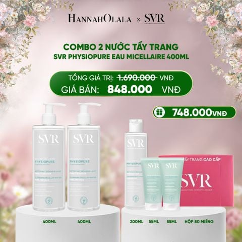  DEAL 05: COMBO 2 NƯỚC TẨY TRANG CHO DA NHẠY CẢM SVR PHYSIOPURE EAU MICELLAIRE 400ML 