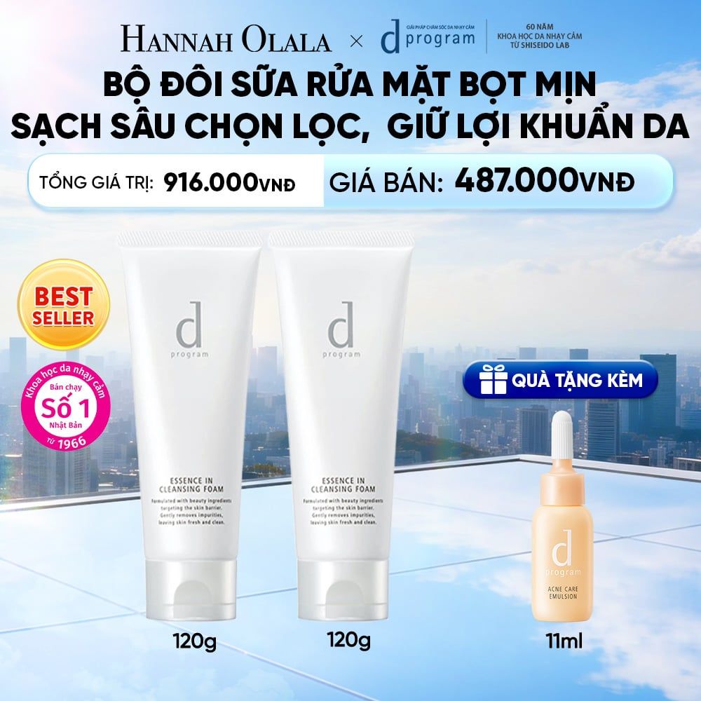  BỘ SỮA RỬA MẶT TẠO BỌT DƯỠNG DA DPROGRAM ESSENCE IN CLEANSING FOAM 120G X2 - DEAL 5 