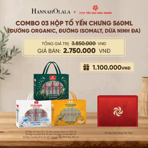  COMBO 03 HỘP TỔ YẾN CHƯNG 560ML (DỪA NINH ĐA- ORGANIC- ISOMALT) - DEAL 5 - D214 