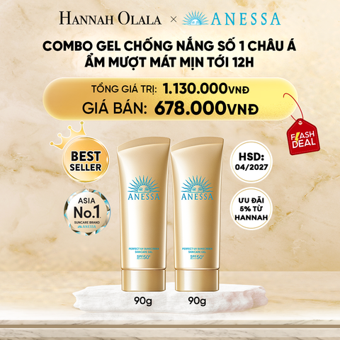  DEAL 5: COMBO GEL CHỐNG NẮNG DƯỠNG DA DƯỠNG ẨM BẢO VỆ HOÀN HẢO ANESSA GOLD GEL SPF50+ PA++++ 90GX2
HSD: 1/4/2027 