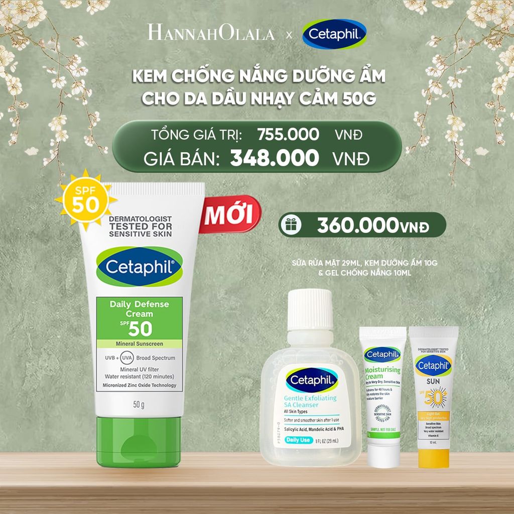  DEAL 5: KEM CHỐNG NẮNG DƯỠNG ẨM 2IN1 CHO DA DẦU NHẠY CẢM CETAPHIL DAILY DEFENSE CREAM SPF50 50G 