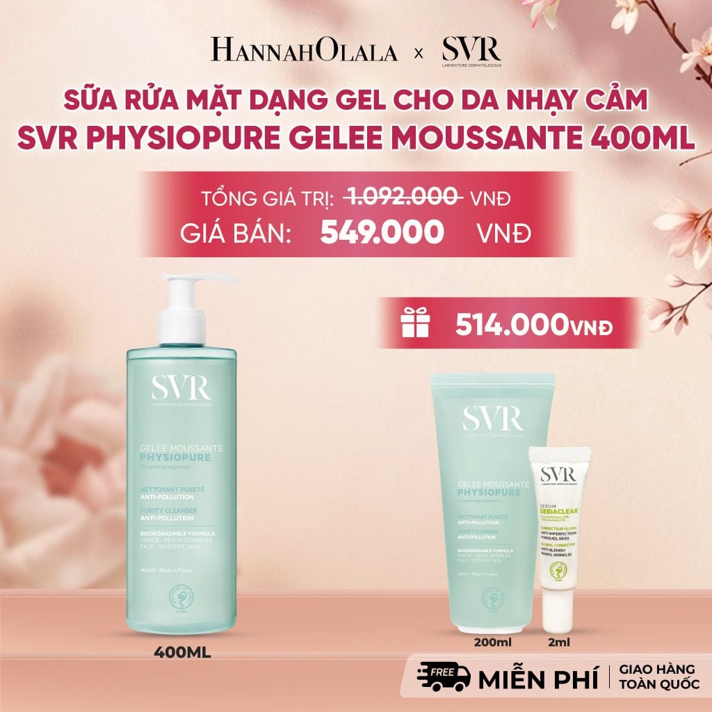  SỮA RỬA MẶT DẠNG GEL CHO DA NHẠY CẢM SVR PHYSIOPURE GELEE MOUSSANTE 400ML - DEAL 5 - A497 