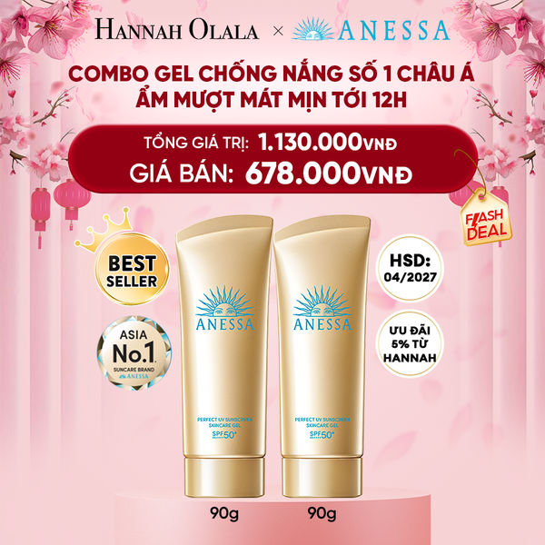  A1101_DEAL 5: COMBO KEM CHỐNG NẮNG DẠNG GEL DƯỠNG DA DƯỠNG ẨM BẢO VỆ HOÀN HẢO ANESSA GOLD GEL SPF50+ PA++++ 90GX2 HSD: 1/4/2027 