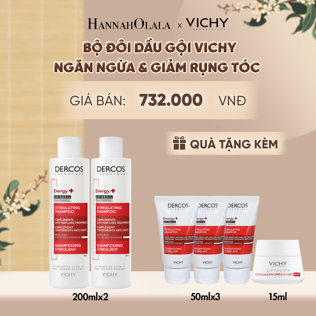  BỘ ĐÔI DẦU GỘI NGĂN NGỪA, GIẢM RỤNG TÓC, GIÚP TÓC CHẮC KHỎE, DÀY DẶN VICHY DERCOS HAIRLOSS - A956 