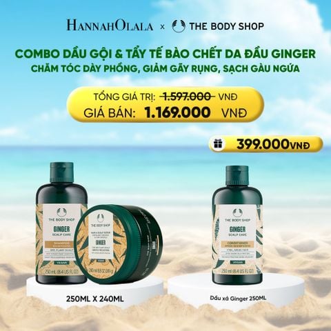  COMBO CHĂM TÓC DÀY PHỒNG TỰ NHIÊN, SẠCH GÀU NGỨA GINGER - TẨY TẾ BÀO CHẾT DA ĐẦU 240ML & DẦU GỘI 250ML 