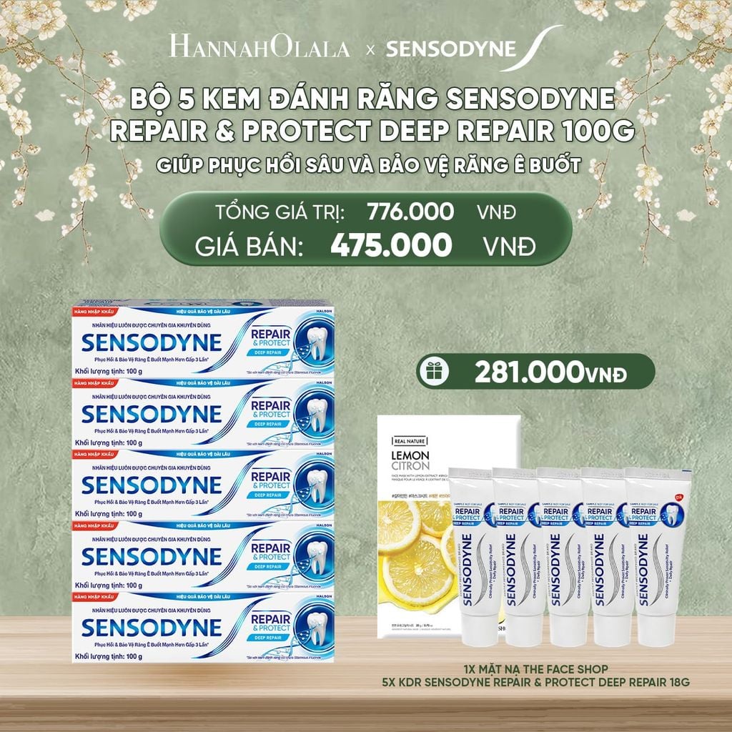  DEAL 5: BỘ 5 KEM ĐÁNH RĂNG SENSODYNE REPAIR & PROTECT DEEP REPAIR 100G GIÚP PHỤC HỒI SÂU VÀ BẢO VỆ RĂNG Ê BUỐT 
