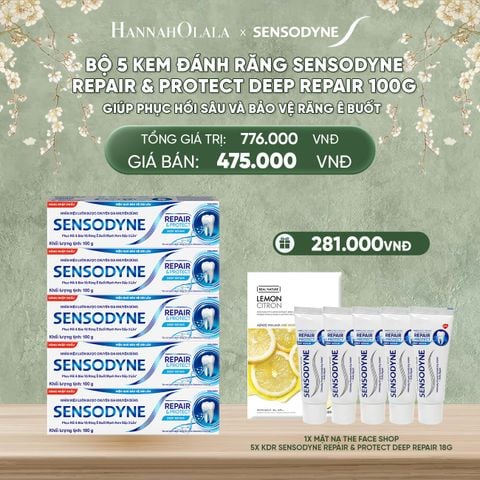  DEAL 5: BỘ 5 KEM ĐÁNH RĂNG SENSODYNE REPAIR & PROTECT DEEP REPAIR 100G GIÚP PHỤC HỒI SÂU VÀ BẢO VỆ RĂNG Ê BUỐT 