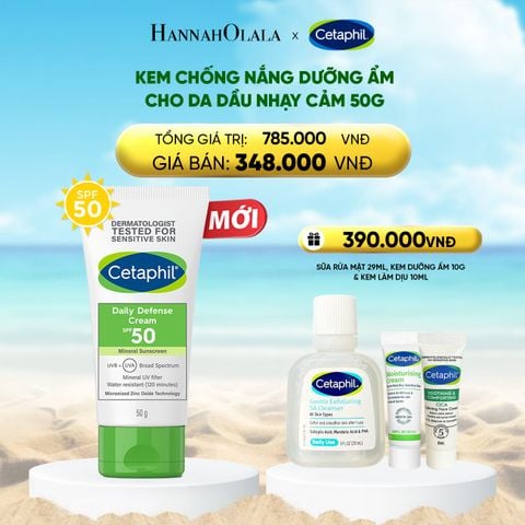 DEAL 5: KEM CHỐNG NẮNG DƯỠNG ẨM 2IN1 CHO DA DẦU NHẠY CẢM CETAPHIL DAILY DEFENSE CREAM SPF50 50G 