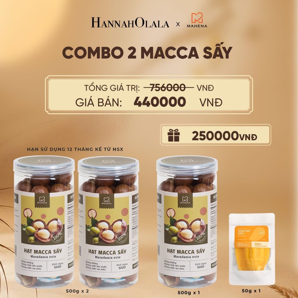  COMBO 2 MACCA SẤY 500G TẶNG 1 MACCA SẤY 500G VÀ XOÀI SẤY DẺO 50G DEAL 5: - E138 