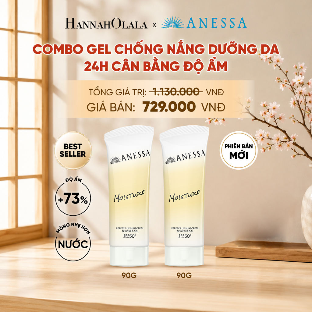  [PHIÊN BẢN MỚI] COMBO GEL CHỐNG NẮNG DƯỠNG DA 24H CÂN BẰNG ĐỘ ẨM ANESSA MOISTURE UV GEL SPF50+ PA++++ 90GX2 - DEAL 5 