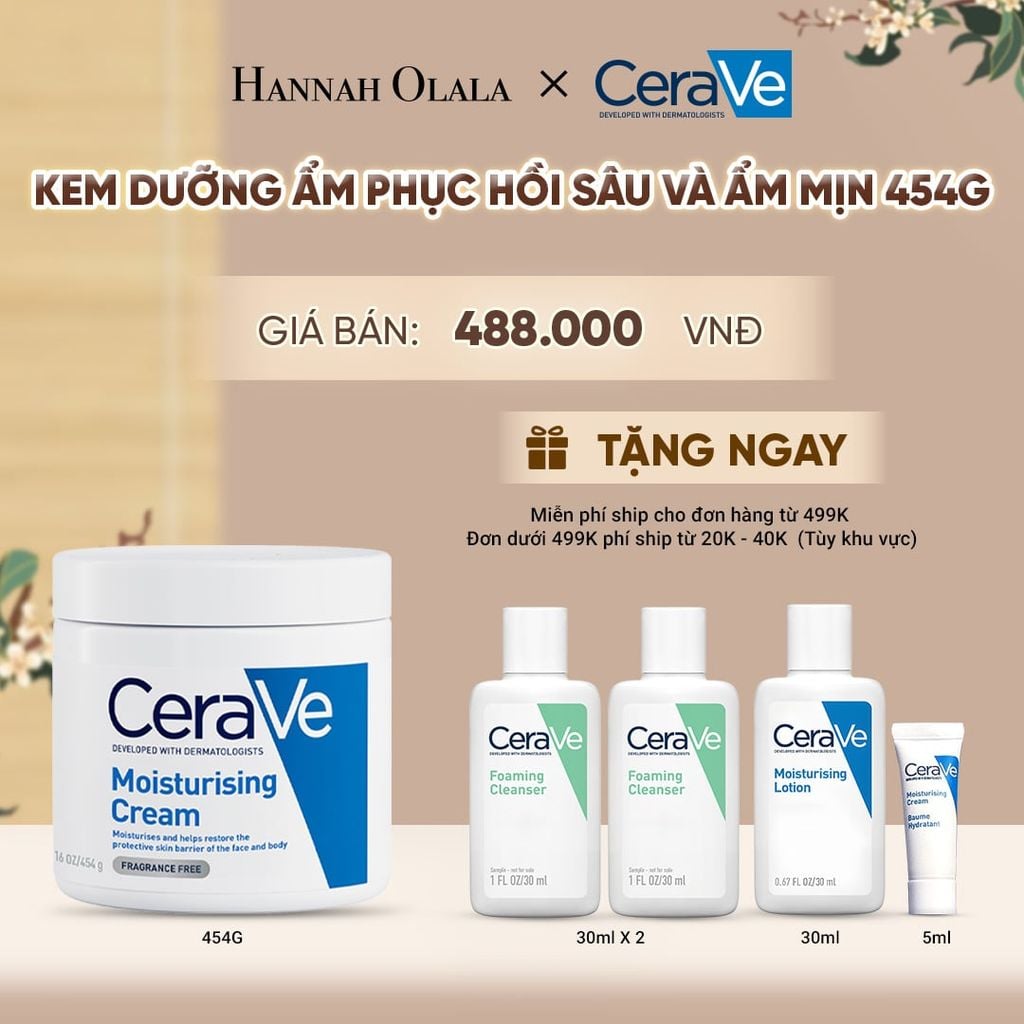  KEM DƯỠNG ẨM PHỤC HỒI SÂU VÀ ẨM MỊN SUỐT 48H DÀNH CHO DA KHÔ, DUY TRÌ HÀNG RÀO BẢO VỆ DA CERAVE MOISTURISING CREAM 454G - A915 