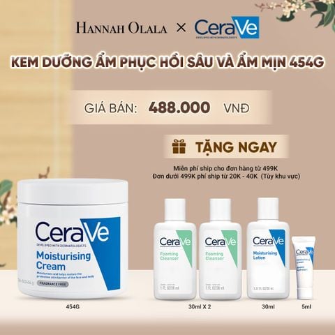 KEM DƯỠNG ẨM PHỤC HỒI SÂU VÀ ẨM MỊN SUỐT 48H DÀNH CHO DA KHÔ, DUY TRÌ HÀNG RÀO BẢO VỆ DA CERAVE MOISTURISING CREAM 454G - A915 