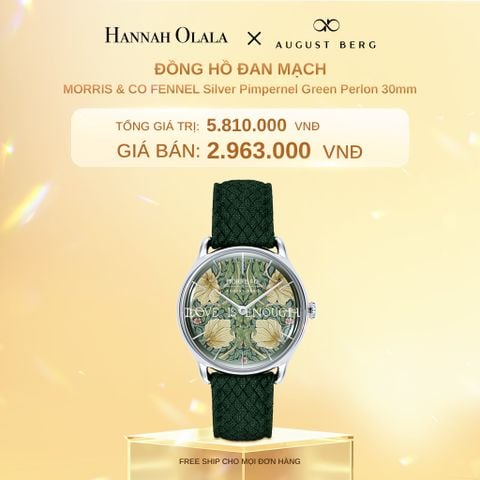  DEAL 5: ĐỒNG HỒ ĐAN MẠCH AUGUST BERG x MORRIS & CO. – MẶT PIMPERNEL XANH LÁ 30MM, DÂY PERLON 