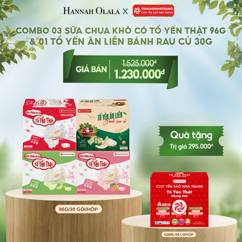  DEAL 5: COMBO 03 SỮA CHUA KHÔ CÓ TỔ YẾN THẬT 96G & 01 TỔ YẾN ĂN LIỀN BÁNH RAU CỦ 30G 