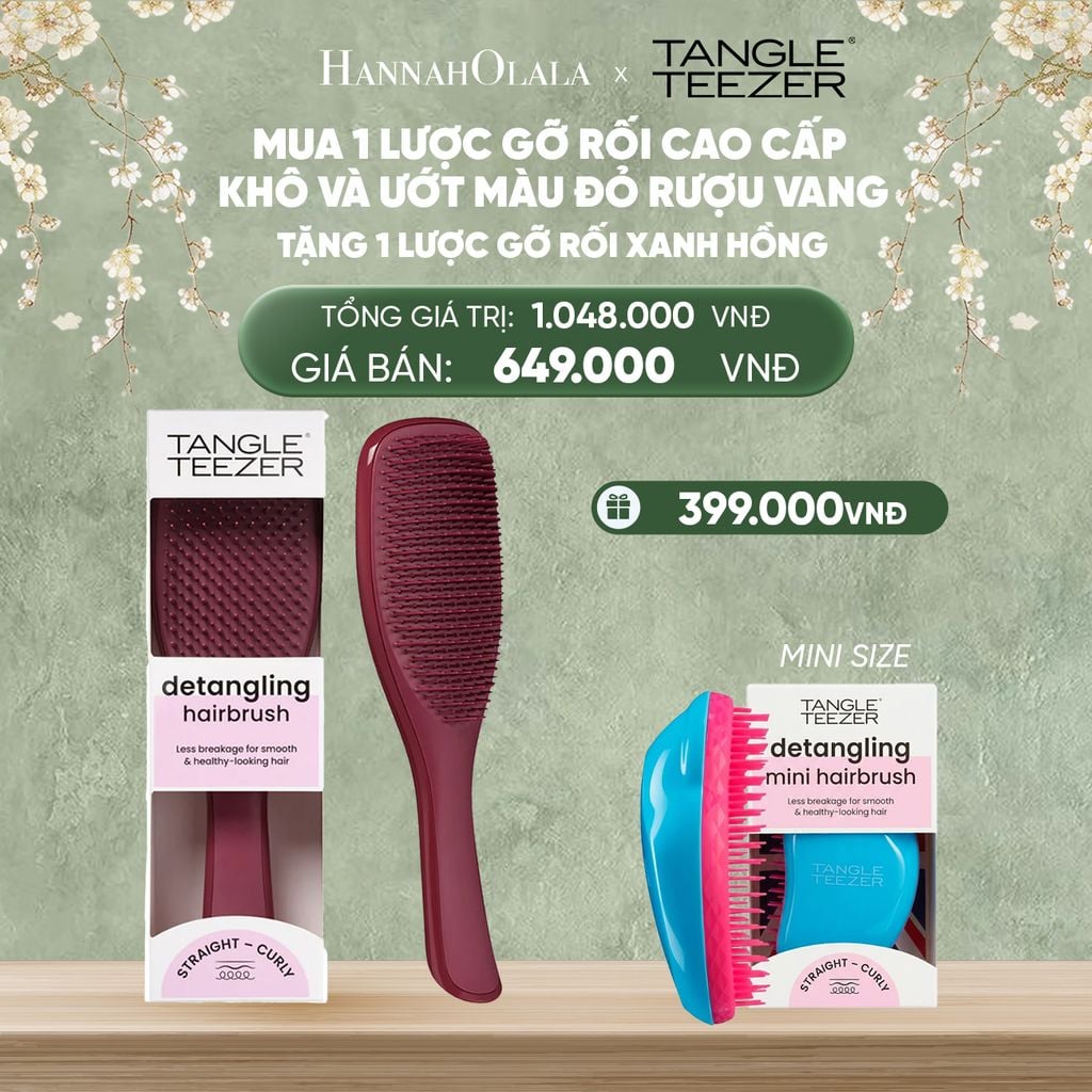  DEAL 5: MUA 1 LƯỢC GỠ RỐI TÓC KHÔ VÀ ƯỚT MÀU ĐỎ RƯỢU VANG TẶNG 1 LƯỢC GỠ RỐI TÓC ƯỚT NGUYÊN BẢN MINI MÀU XANH HỒNG 