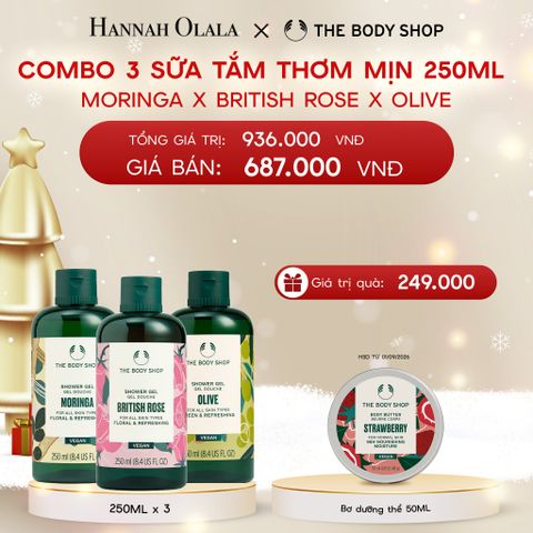  DEAL 5: COMBO 3 SỮA TẮM THIÊN NHIÊN DƯỠNG ẨM 250ML - MORINGA & BRITISH ROSE & OLIVE 