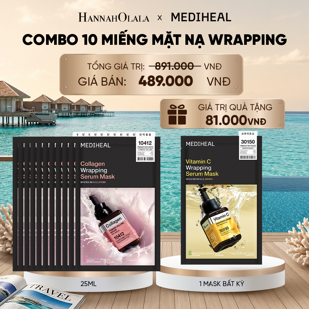  MEDIHEAL MẶT NẠ WRAPPING SERUM MASK 25ML (COMBO 10 MIẾNG) BẤT KỲ_ D973 