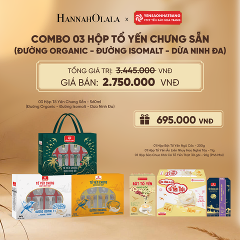  COMBO 03 HỘP TỔ YẾN CHƯNG 560ML (DỪA NINH ĐA - ORGANIC - ISOMALT) - DEAL 5 - E21 