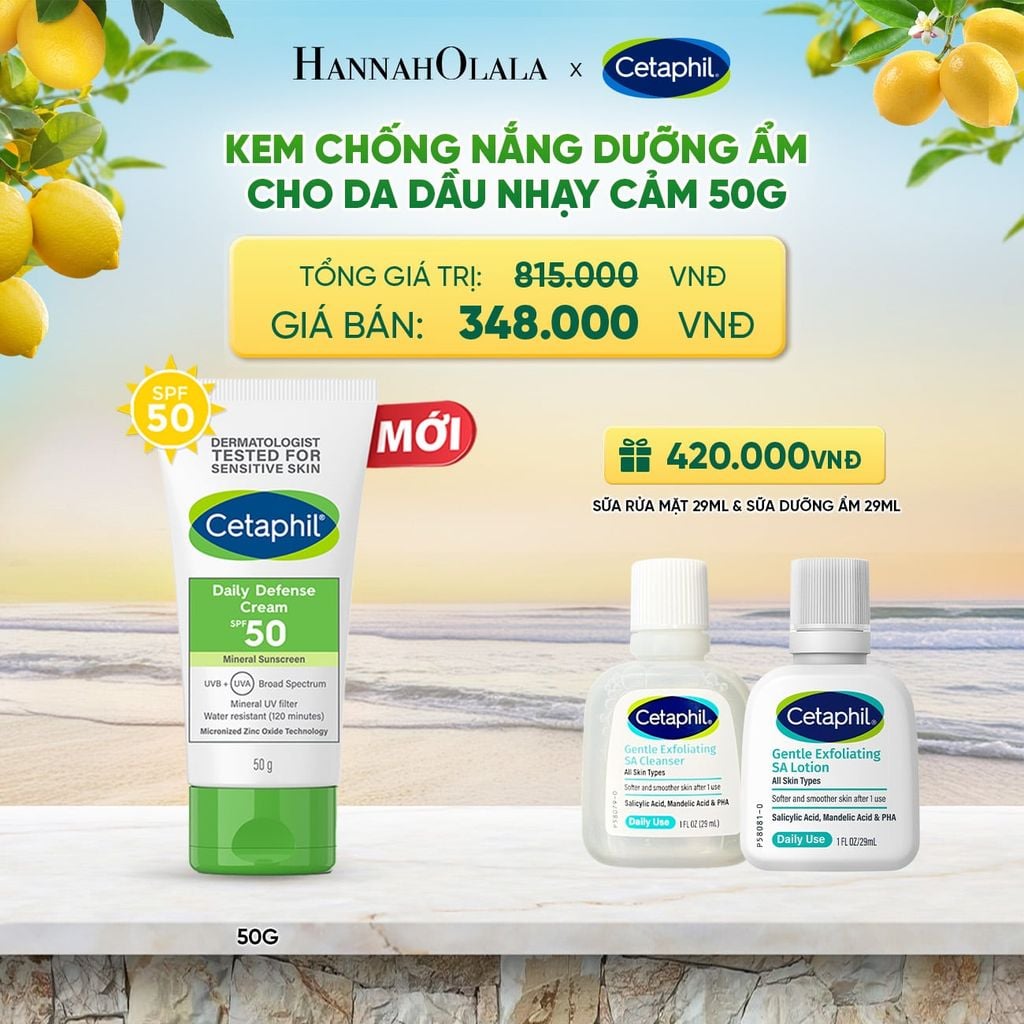  KEM CHỐNG NẮNG DƯỠNG ẨM 2IN1 CHO DA DẦU NHẠY CẢM CETAPHIL DAILY DEFENSE CREAM SPF50 50G DEAL 5: 