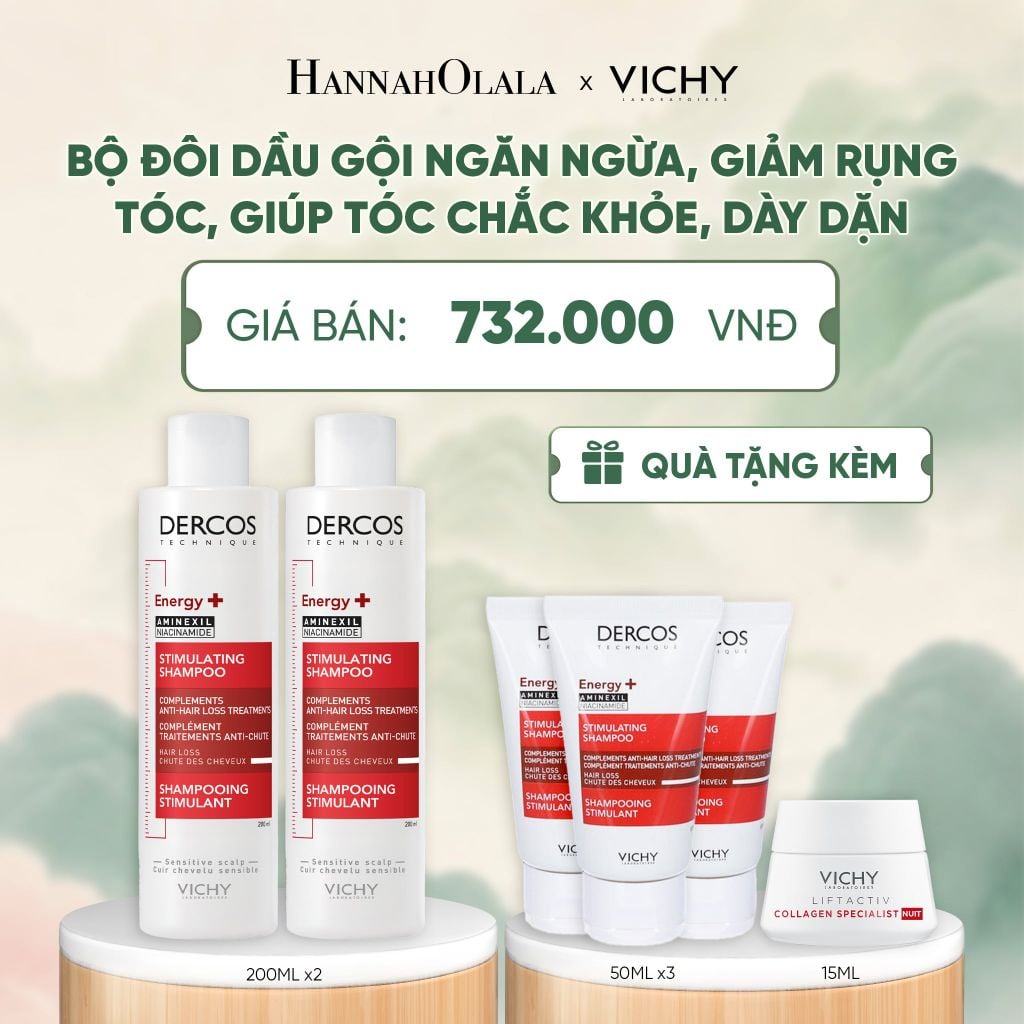  BỘ ĐÔI DẦU GỘI NGĂN NGỪA, GIẢM RỤNG TÓC, GIÚP TÓC CHẮC KHỎE, DÀY DẶN VICHY DERCOS HAIRLOSS 200ML - A1168 