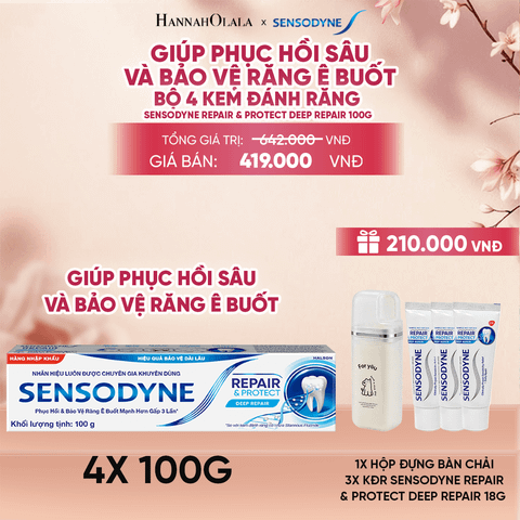  BỘ 4 KEM ĐÁNH RĂNG SENSODYNE REPAIR & PROTECT DEEP REPAIR 100G GIÚP PHỤC HỒI SÂU VÀ BẢO VỆ RĂNG Ê BUỐT - A526 