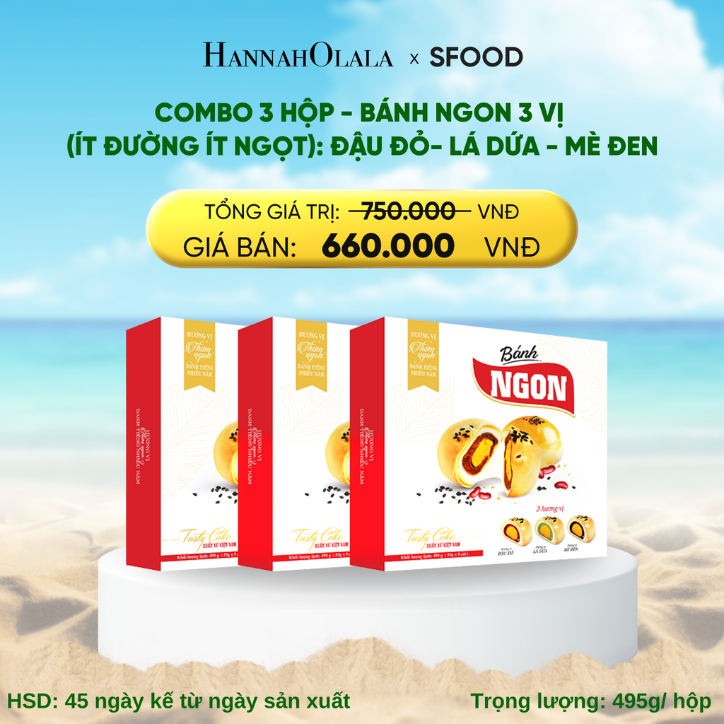  DEAL 5: COMBO 3 HỘP - BÁNH NGON 3 VỊ (ÍT ĐƯỜNG ÍT NGỌT): ĐẬU ĐỎ- LÁ DỨA - MÈ ĐEN 