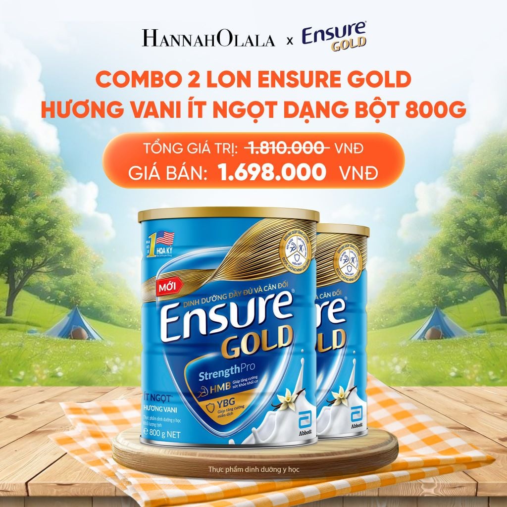  COMBO 2 LON ENSURE GOLD HƯƠNG VANI ÍT NGỌT DẠNG BỘT 800G DEAL 5: 
