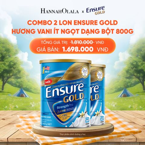 COMBO 2 LON ENSURE GOLD HƯƠNG VANI ÍT NGỌT DẠNG BỘT 800G DEAL 5: 