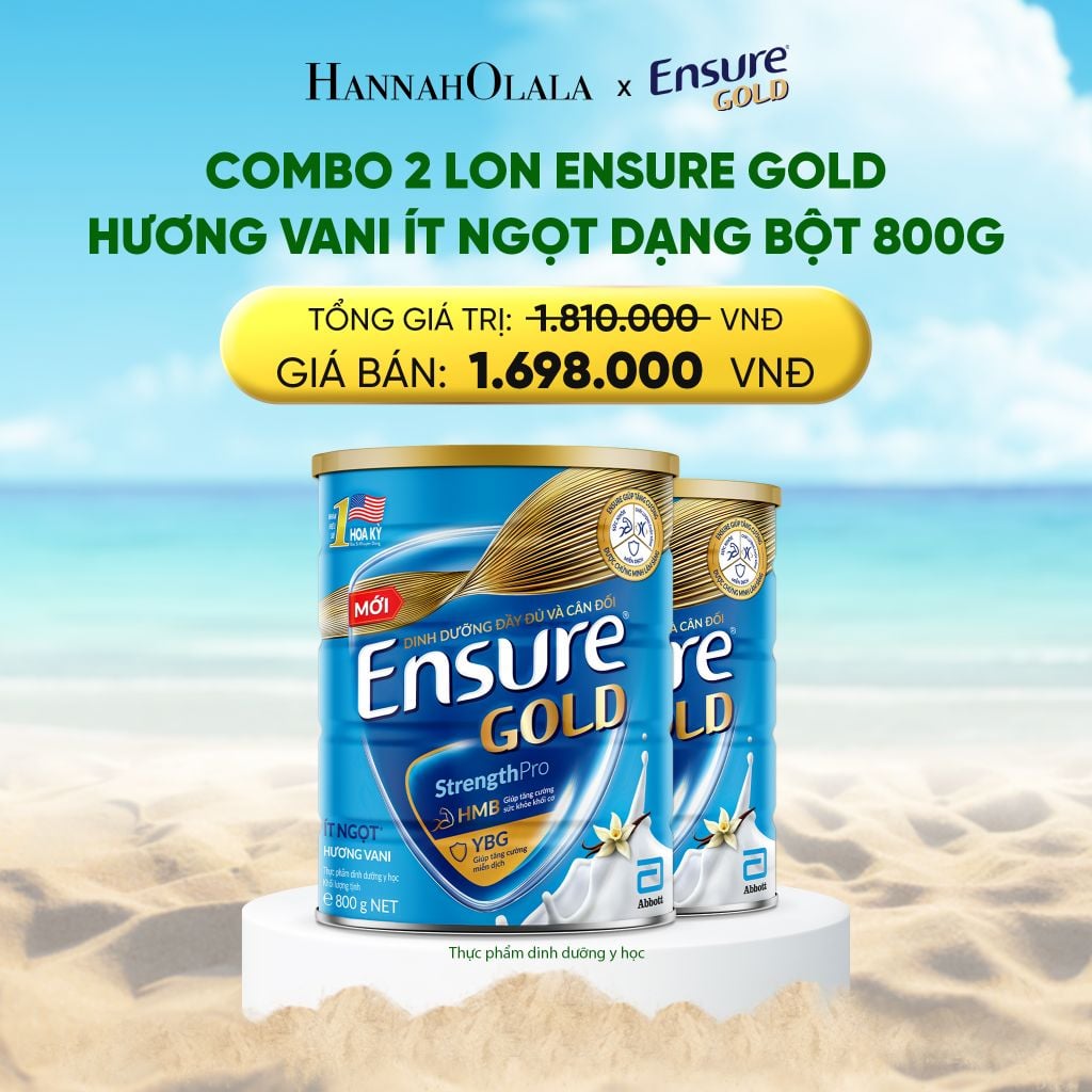  DEAL_5: COMBO 2 LON ENSURE GOLD HƯƠNG VANI ÍT NGỌT DẠNG BỘT 800G 