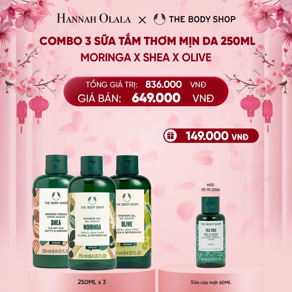  DEAL 5: COMBO 3 SỮA TẮM THIÊN NHIÊN DƯỠNG ẨM 250ML - MORINGA & OLIVE & SHEA 