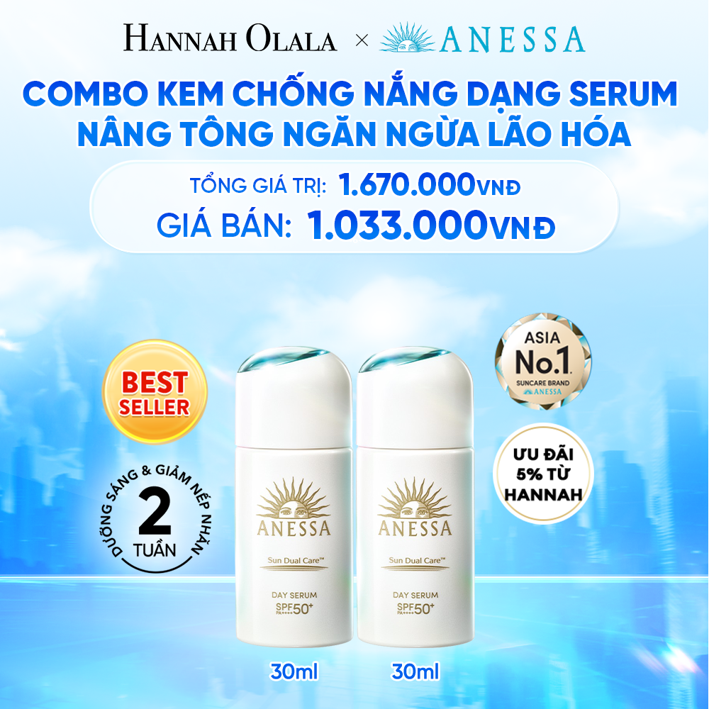  COMBO KEM CHỐNG NẮNG DẠNG SERUM DƯỠNG DA NÂNG TÔNG NGĂN NGỪA LÃO HÓA ANESSA DAY SERUM SPF50+ PA++++ 30MLX2 