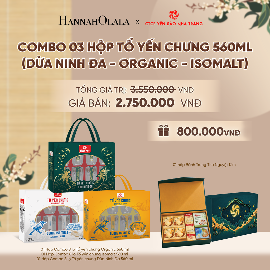  COMBO 03 HỘP TỔ YẾN CHƯNG 560ML (DỪA NINH ĐA- ORGANIC- ISOMALT) - DEAL 5 - A1339 