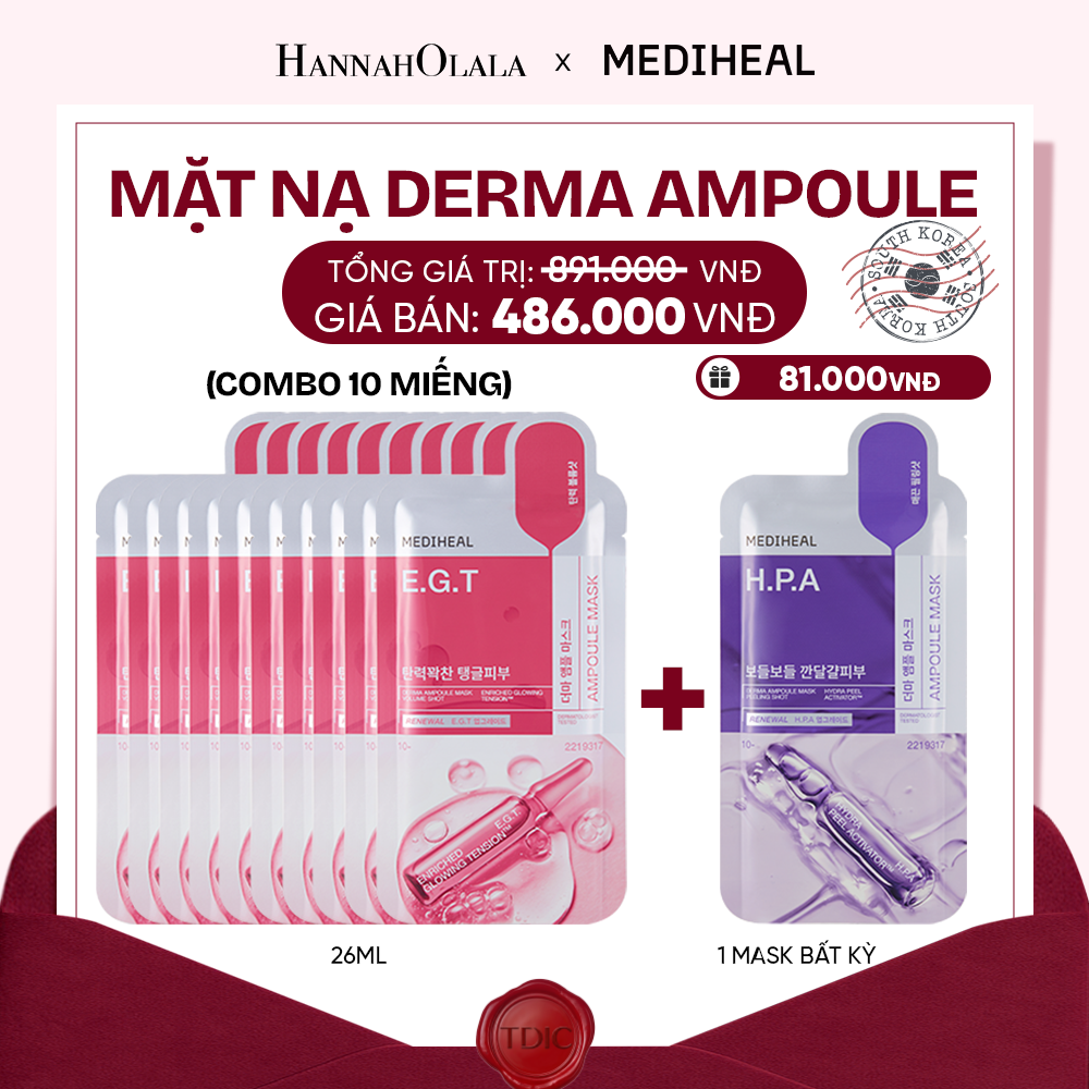  MEDIHEAL MẶT NẠ DERMA AMPOULE MASK 26ML (COMBO 10 MIẾNG) BẤT KỲ_M113 