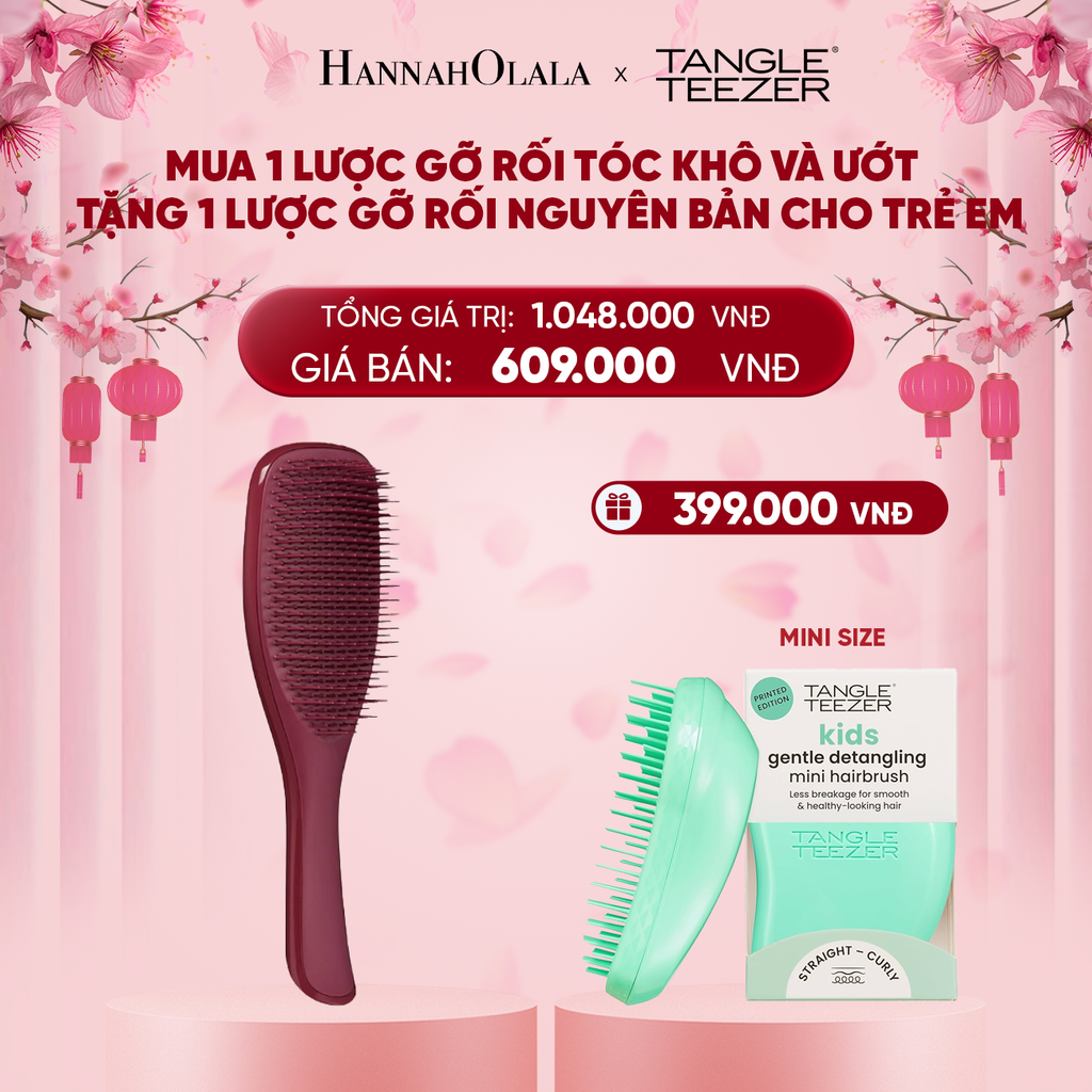  DEAL 4: MUA 1 LƯỢC GỠ RỐI TÓC KHÔ VÀ ƯỚT MÀU ĐỎ RƯỢU VANG TẶNG 1 LƯỢC GỠ RỐI TÓC ƯỚT NGUYÊN BẢN MINI MÀU XANH MINT 
